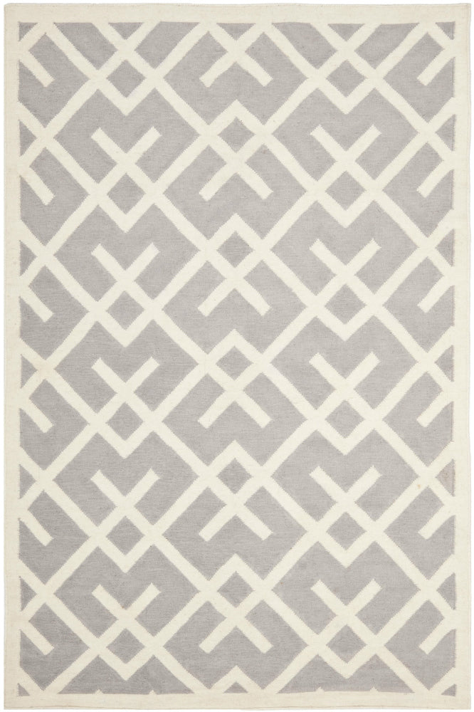 GREY AND IVORY GEOMETRIC HAND WOVEN DHURRIE