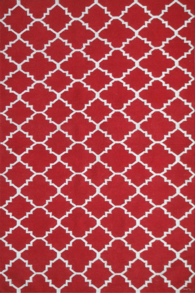 RED AND IVORY MOROCCAN HAND WOVEN DHURRIE