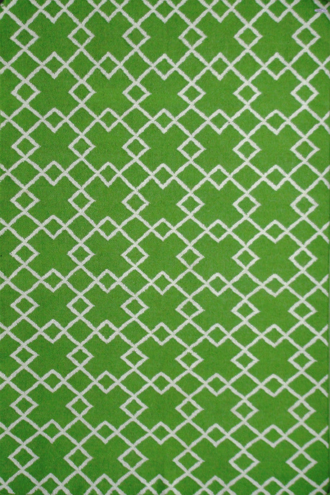 GREEN IVORY TRELLIS HAND WOVEN DHURRIE