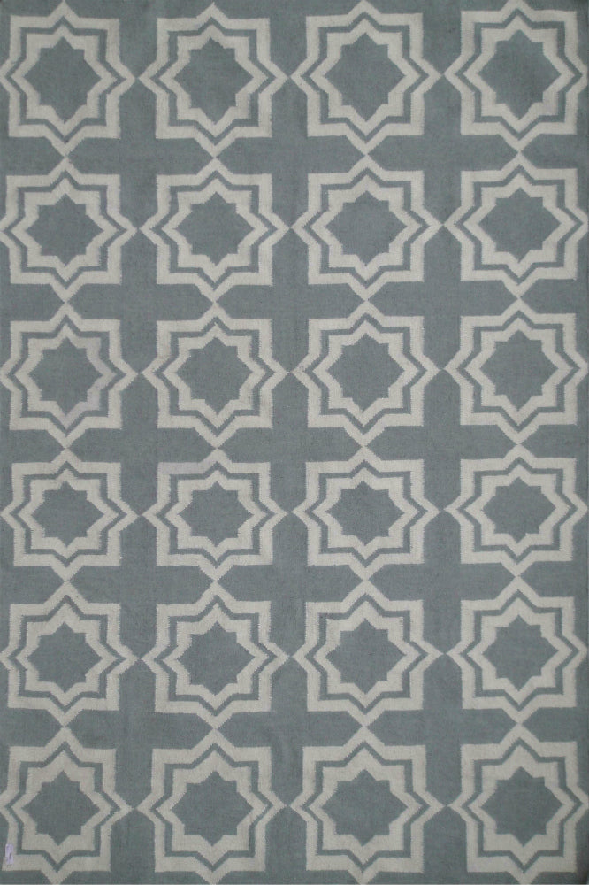 GREY AND IVORY GEOMETRIC HAND WOVEN DHURRIE