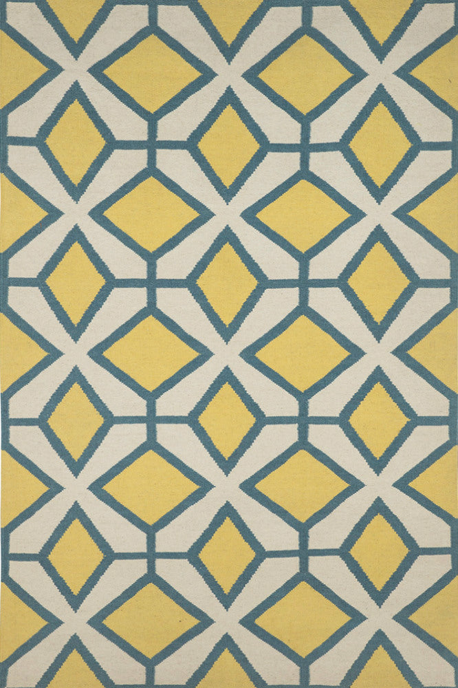 YELLOW IVORY TRELLIS HAND WOVEN DHURRIE