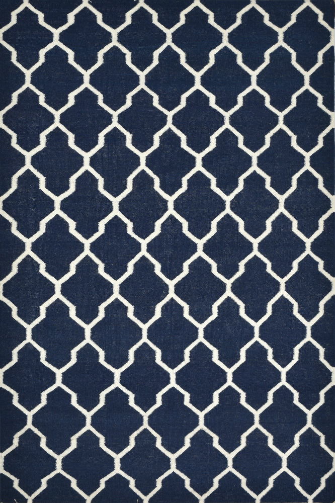 BLUE AND WHITE MOROCCAN HAND WOVEN DHURRIE