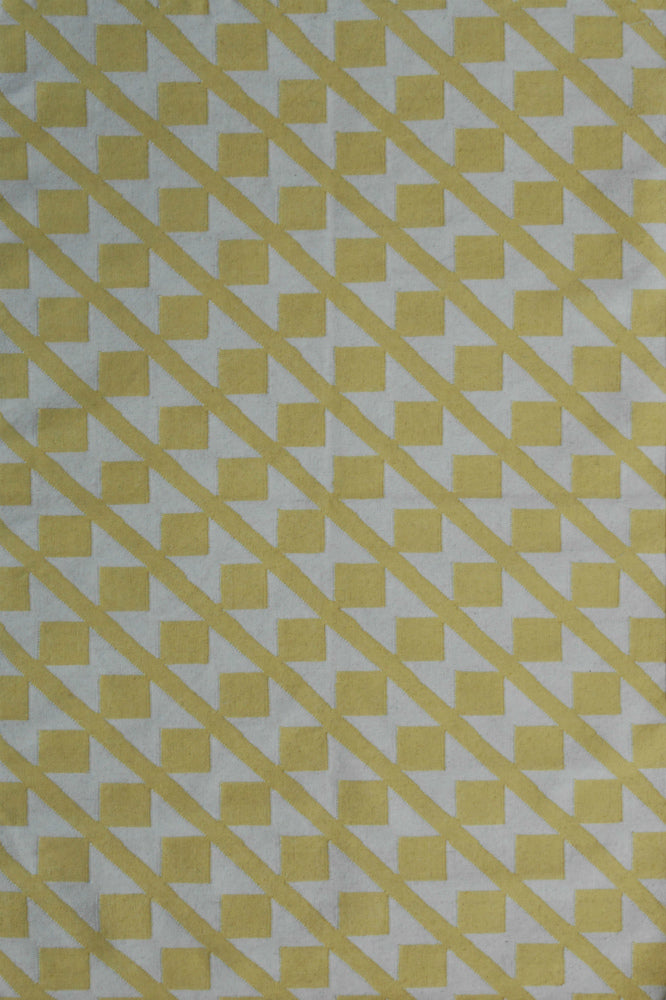 YELLOW AND WHITE GEOMETRIC HAND WOVEN DHURRIE