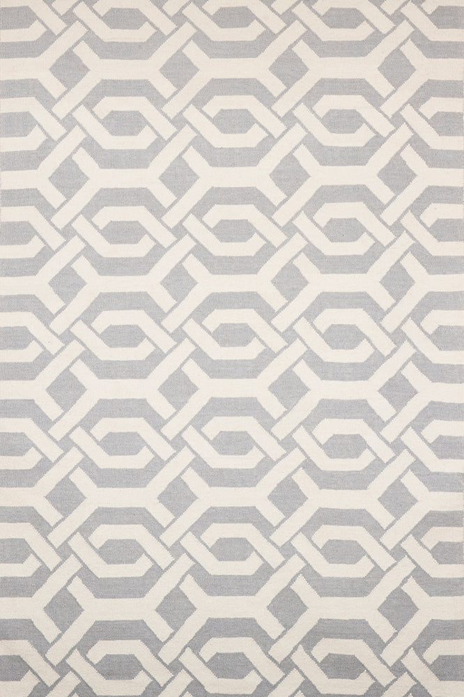 GREY AND IVORY LINKS HAND WOVEN DHURRIE