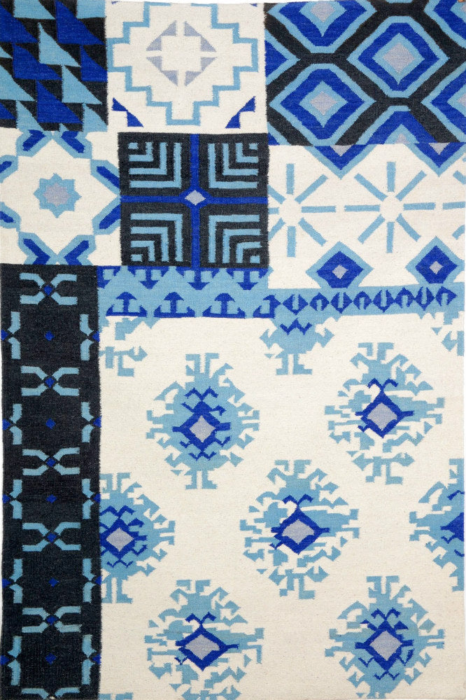 BLUE PATCHWORK HAND WOVEN KILIM DHURRIE
