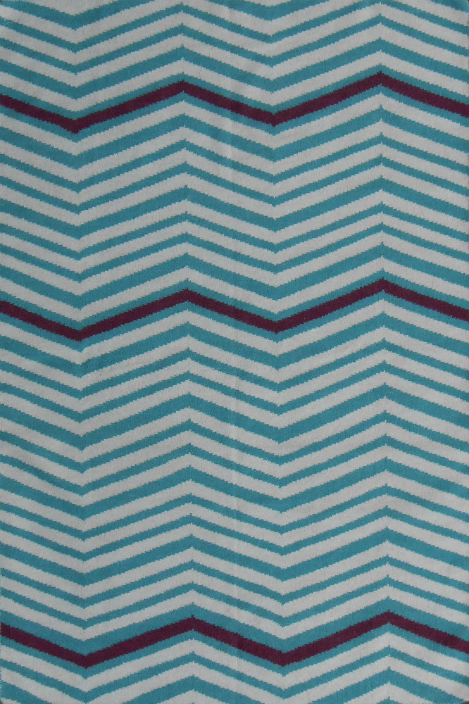 BLUE AND IVORY CHEVRON HAND WOVEN DHURRIE