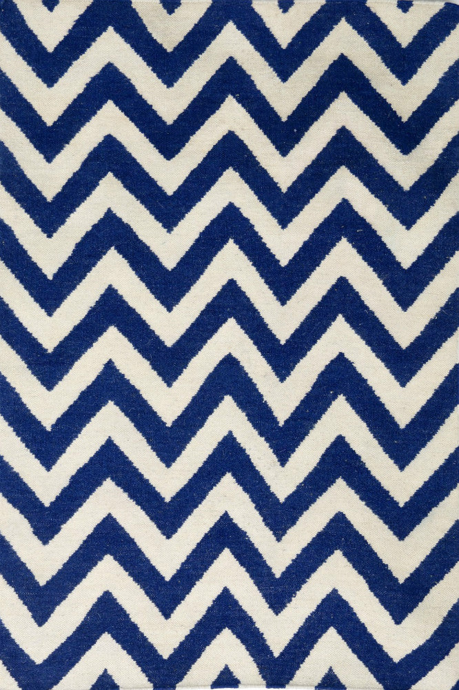 INDIGO IVORY CHEVRON HAND WOVEN DHURRIE