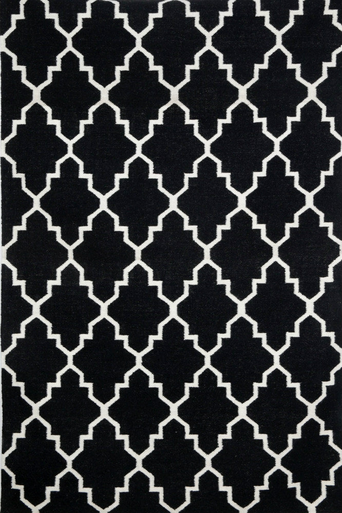BLACK AND WHITE MOROCCAN HAND WOVEN DHURRIE