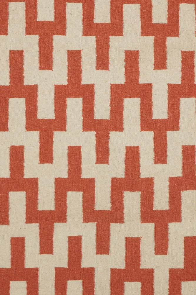 CORAL IVORY WISHBONE HAND WOVEN DHURRIE