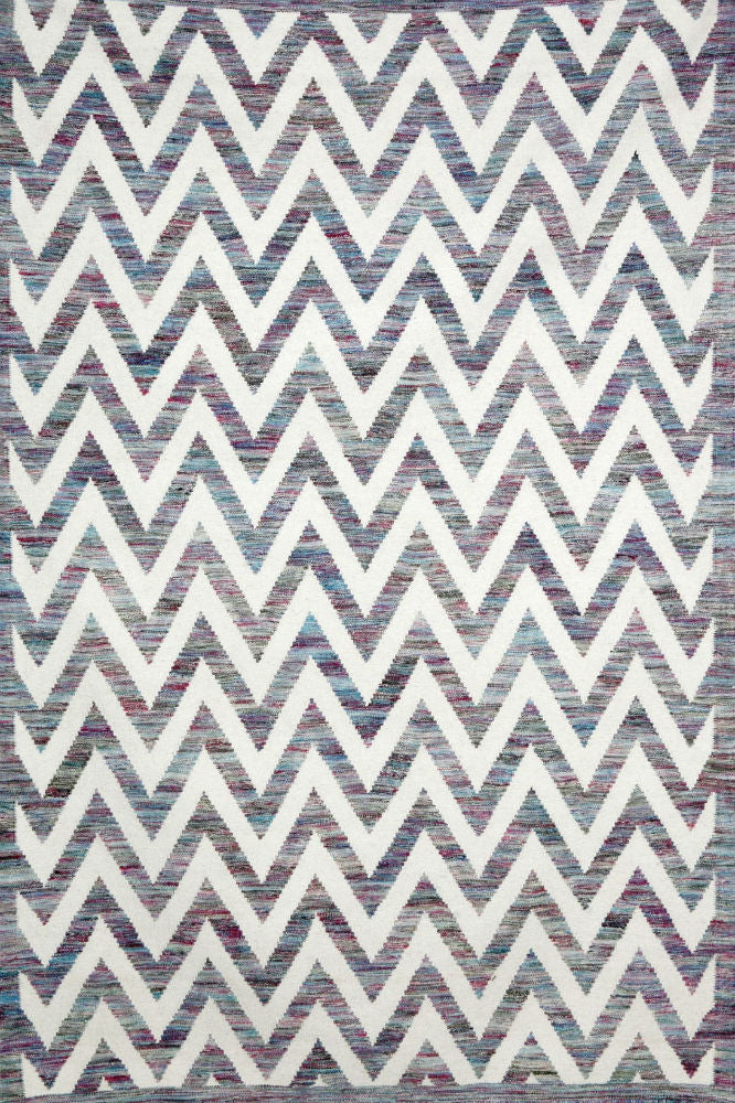 BLUE CHEVRON HAND WOVEN DHURRIE