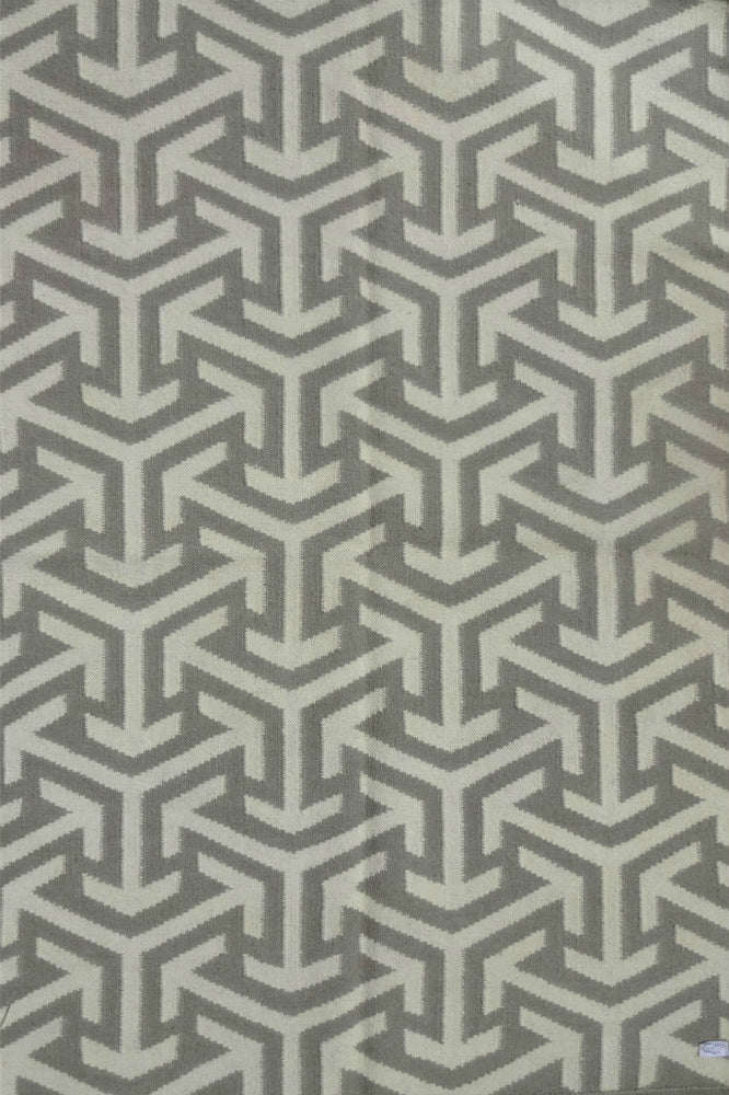 GREY AND IVORY GEOMETRIC HAND WOVEN DHURRIE