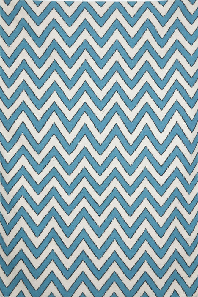 BLUE AND IVORY CHEVRON HAND WOVEN DHURRIE