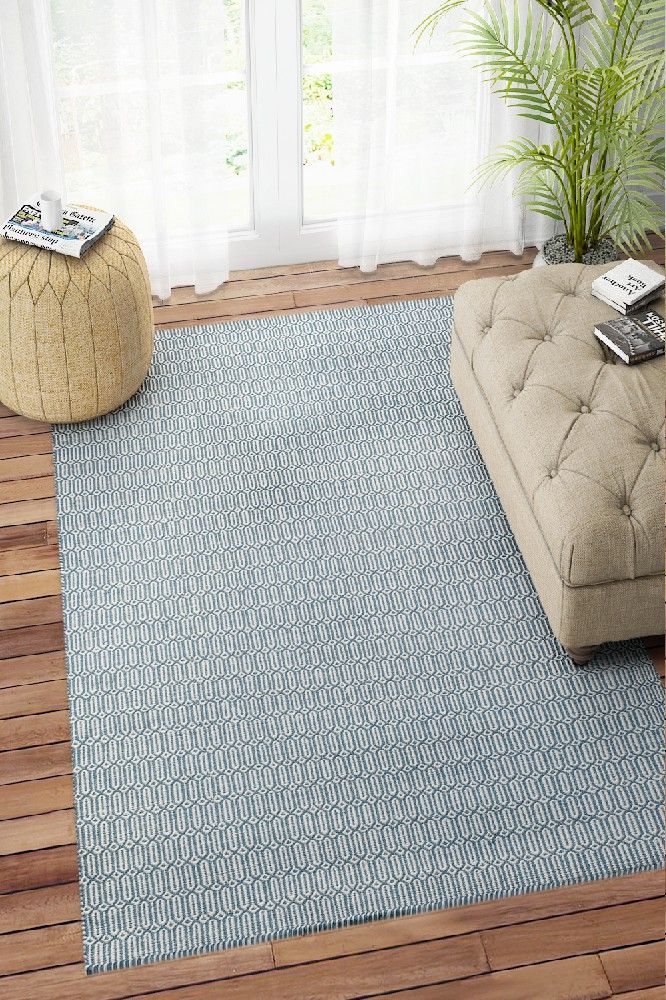 DARK GREEN GEOMETRIC HAND WOVEN DHURRIE