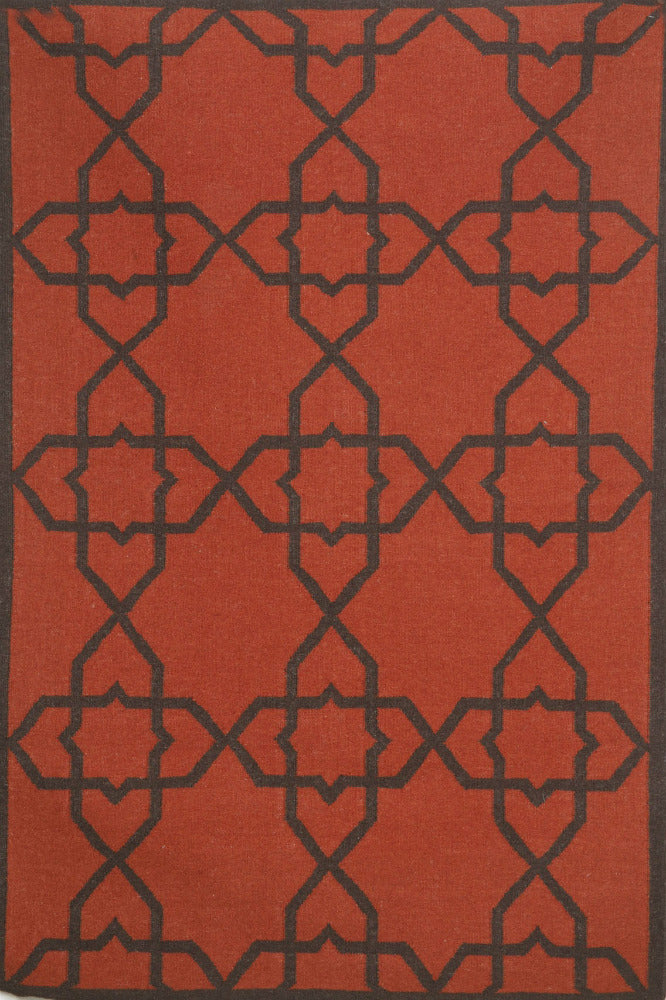 RUST BROWN TRELLIS HAND WOVEN DHURRIE