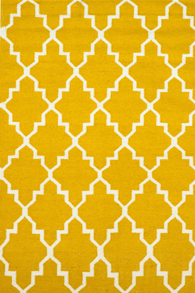 YELLOW AND IVORY MOROCCAN HAND WOVEN DHURRIE