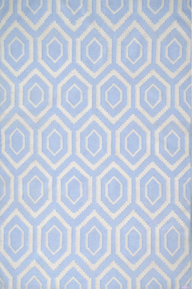 BLUE AND IVORY DIAMOND HAND WOVEN DHURRIE