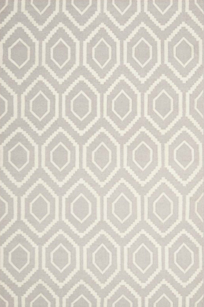 GREY AND IVORY DIAMOND HAND WOVEN DHURRIE
