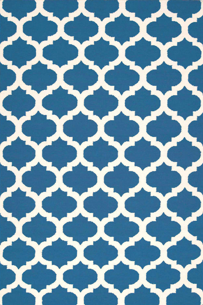 BLUE AND WHITE MOROCCAN HAND WOVEN DHURRIE