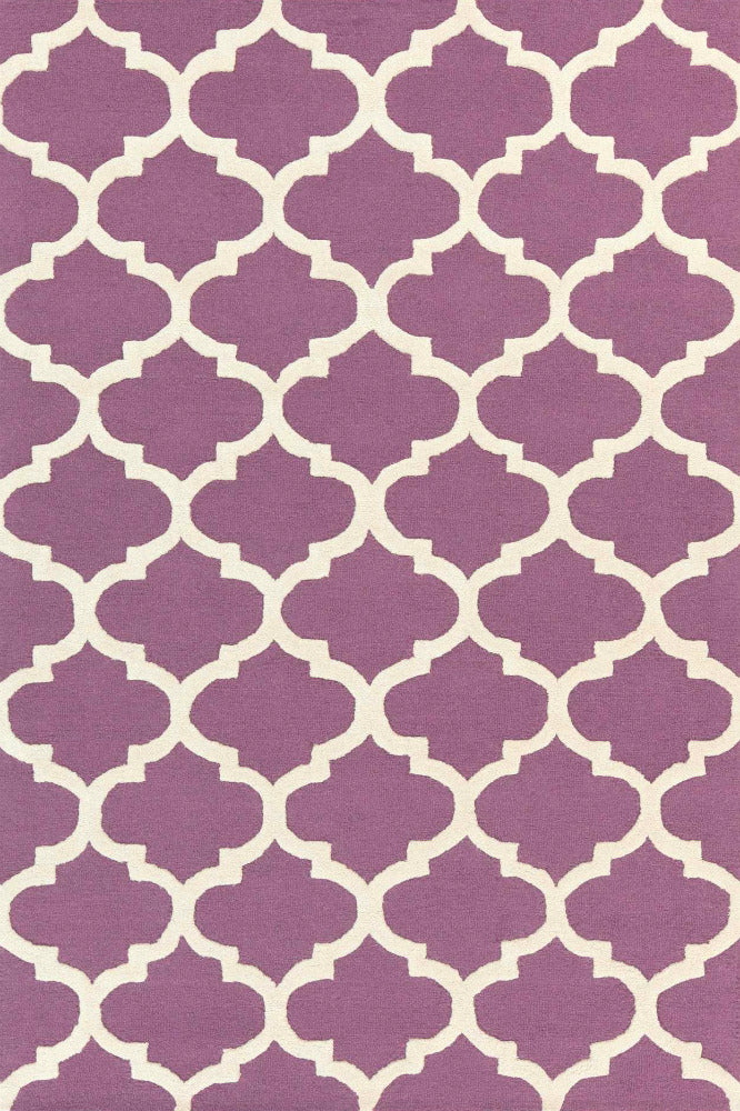 PURPLE AND IVORY MOROCCAN HAND WOVEN DHURRIE