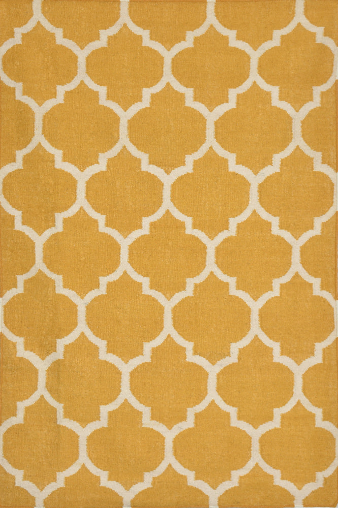 YELLOW AND IVORY MOROCCAN HAND WOVEN DHURRIE