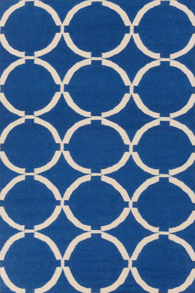 BLUE AND IVORY LINKS HAND WOVEN DHURRIE