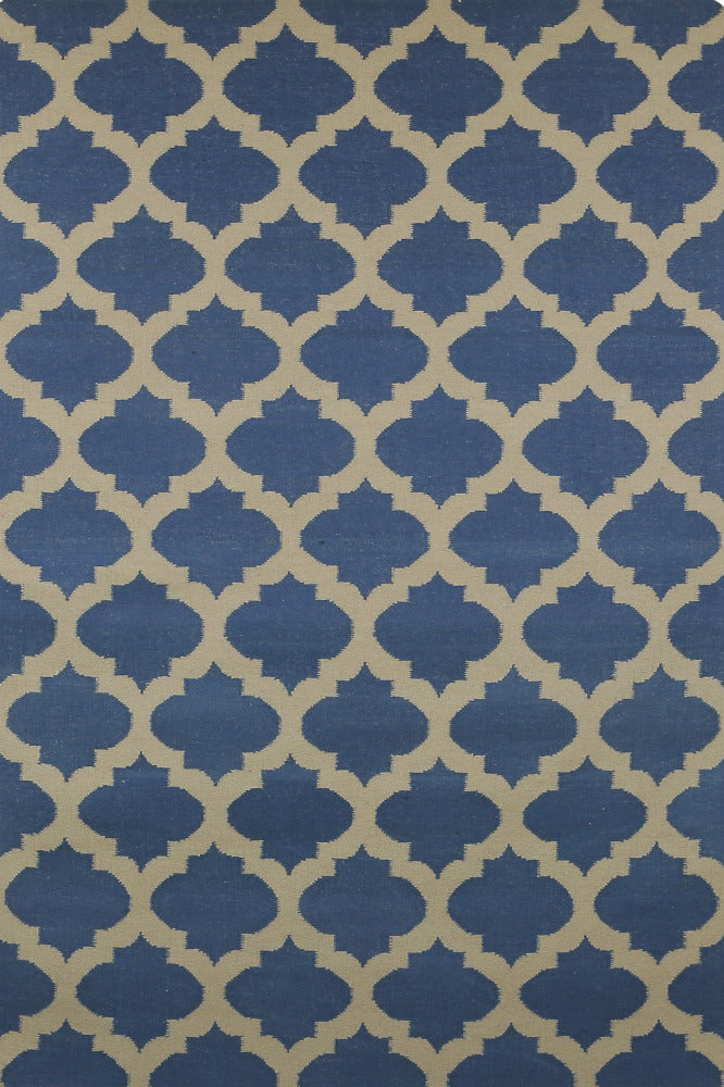 BLUE AND IVORY MOROCCAN HAND WOVEN DHURRIE