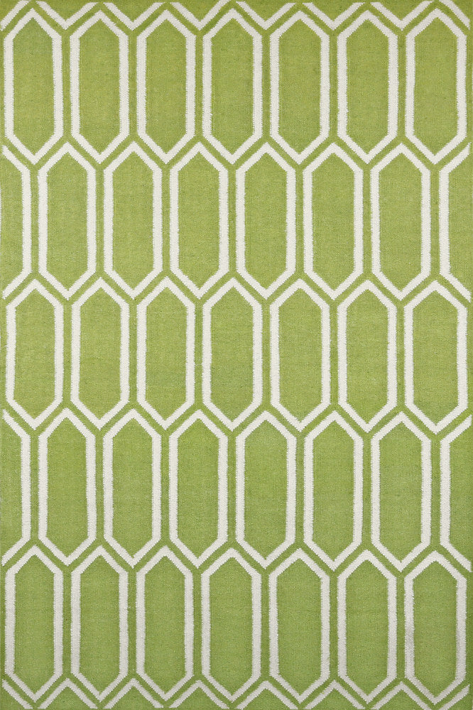 GREEN IVORY HONEYCOMB HAND WOVEN DHURRIE