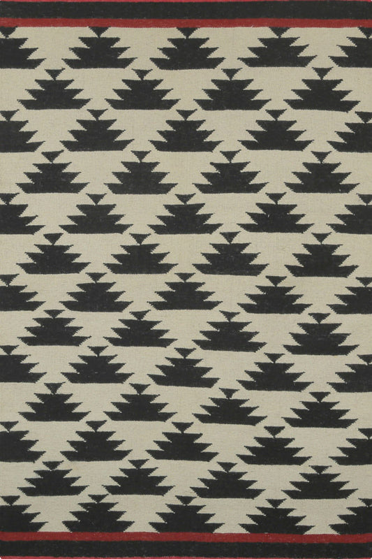 BLACK IVORY AZTEC HAND WOVEN KILIM DHURRIE by Imperial Knots - Image 1