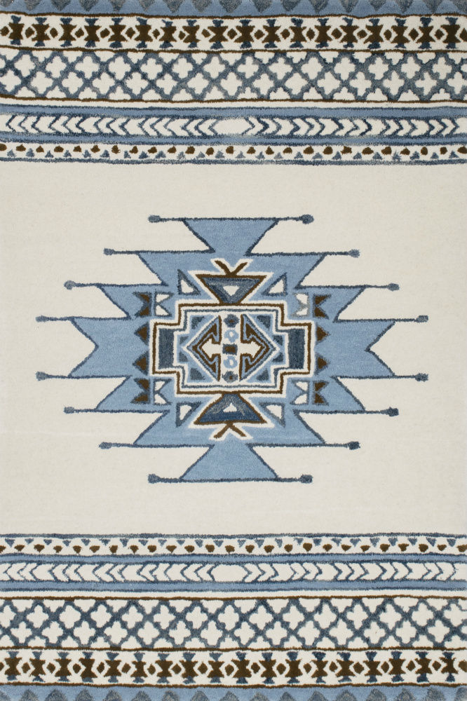BLUE IVORY AZTEC HAND TUFTED CARPET