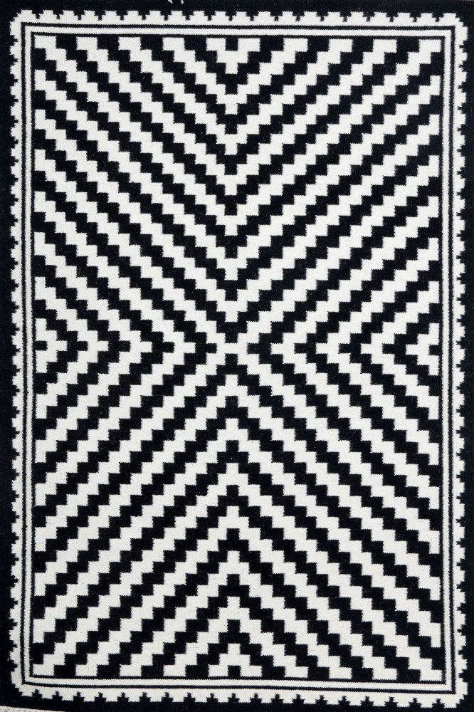 BLACK AND WHITE PIXEL HAND WOVEN DHURRIE
