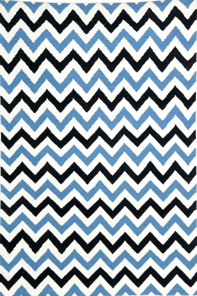BLUE BLACK CHEVRON HAND WOVEN DHURRIE