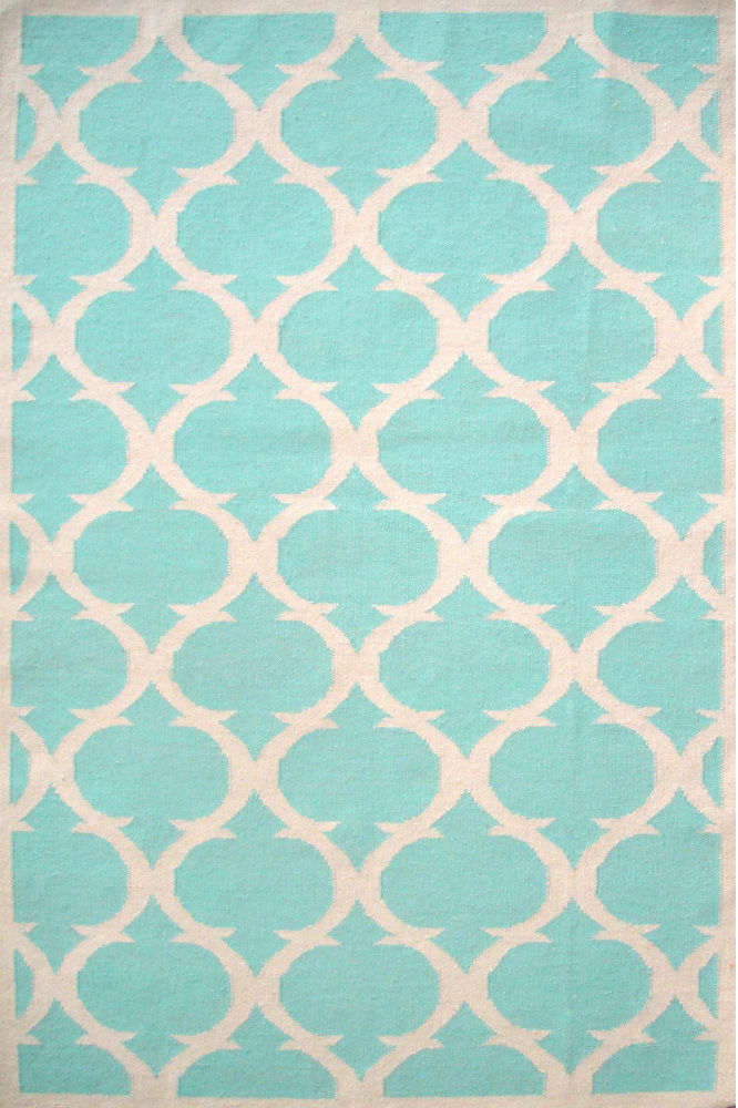AQUA BLUE AND IVORY MOROCCAN HAND WOVEN DHURRIE