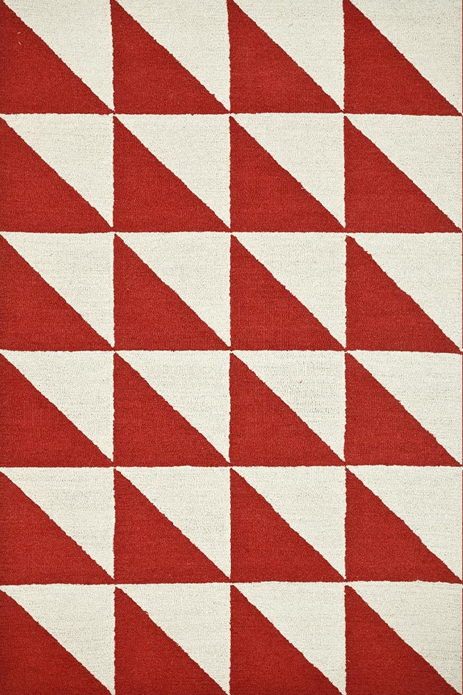 RED AND IVORY GEOMETRIC HAND TUFTED CARPET