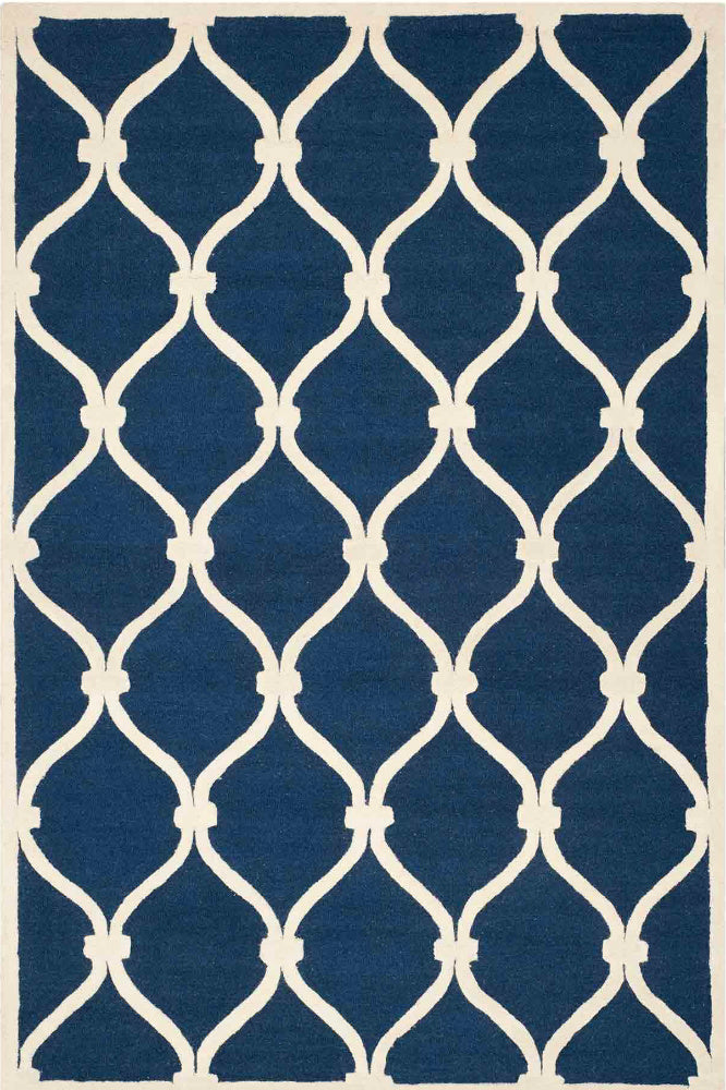 BLUE AND WHITE GEOMETRIC HAND TUFTED CARPET