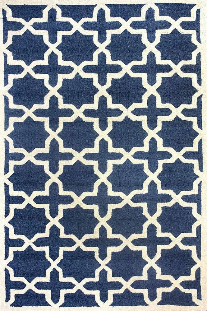 BLUE TRELLIS HAND TUFTED CARPET