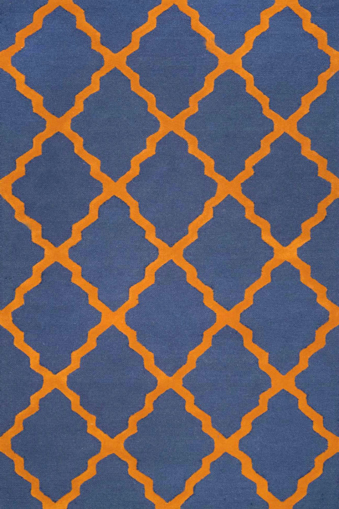 BLUE ORANGE TRELLIS HAND TUFTED CARPET