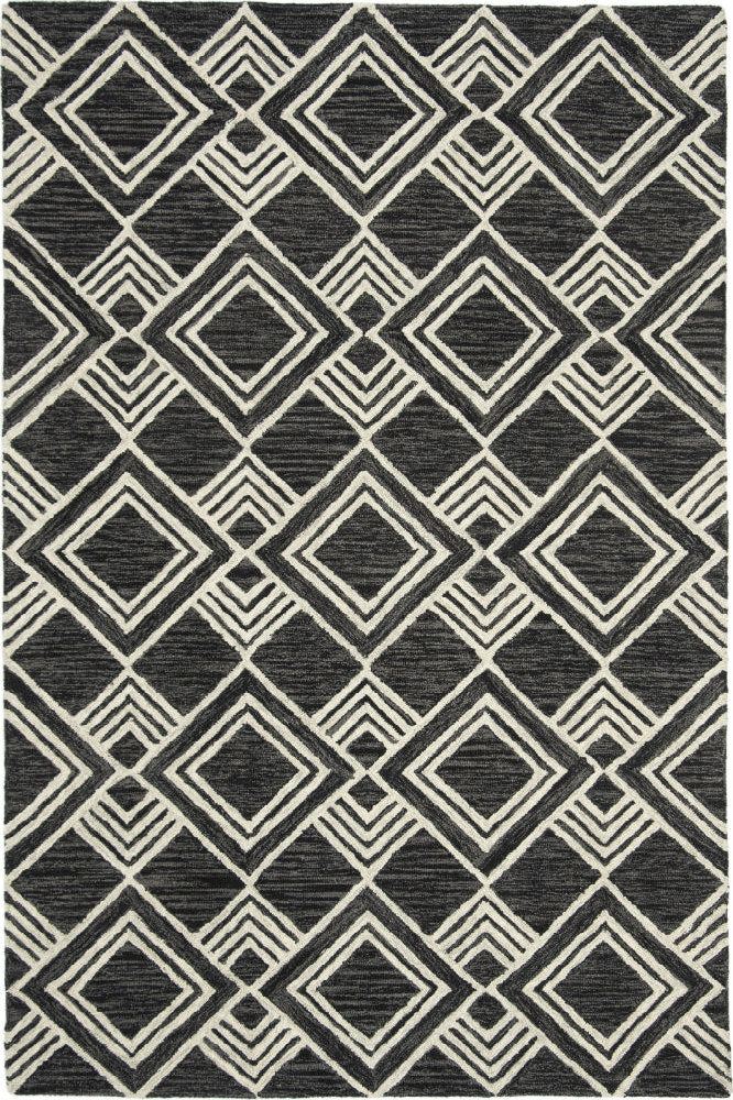 BLACK AND IVORY GEOMETRIC HAND TUFTED CARPET