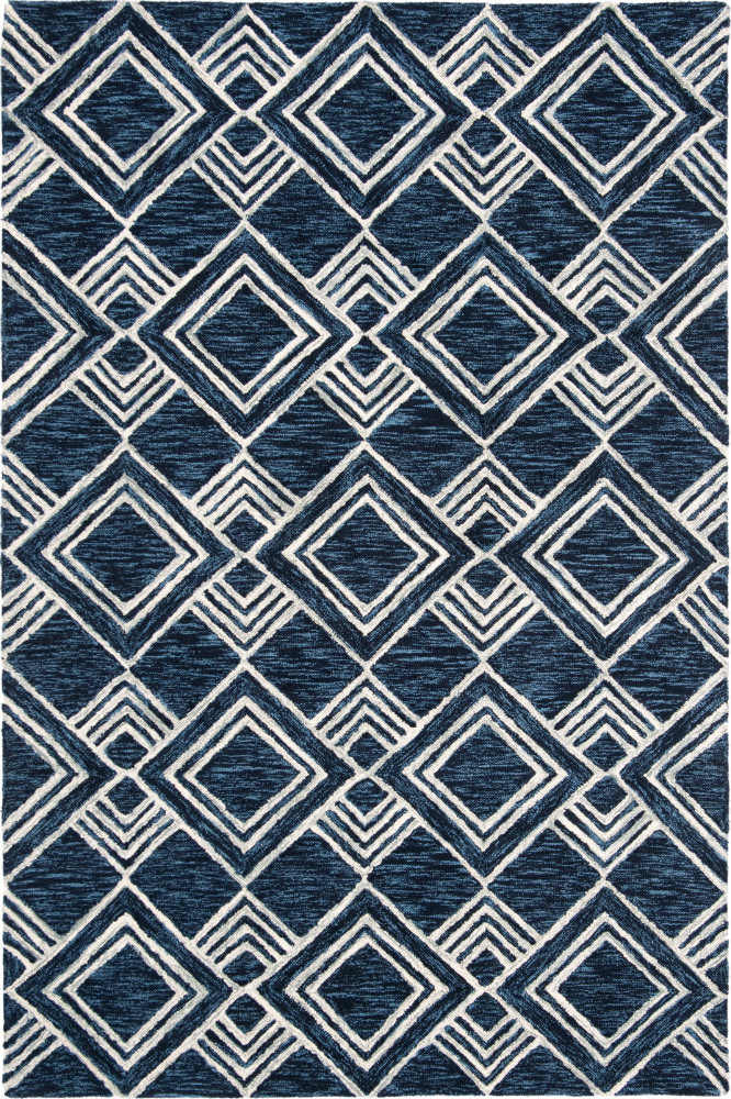 BLUE AND WHITE GEOMETRIC HAND TUFTED CARPET