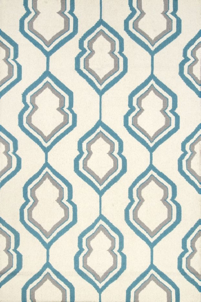 IVORY AND BLUE KILIM HAND WOVEN DHURRIE