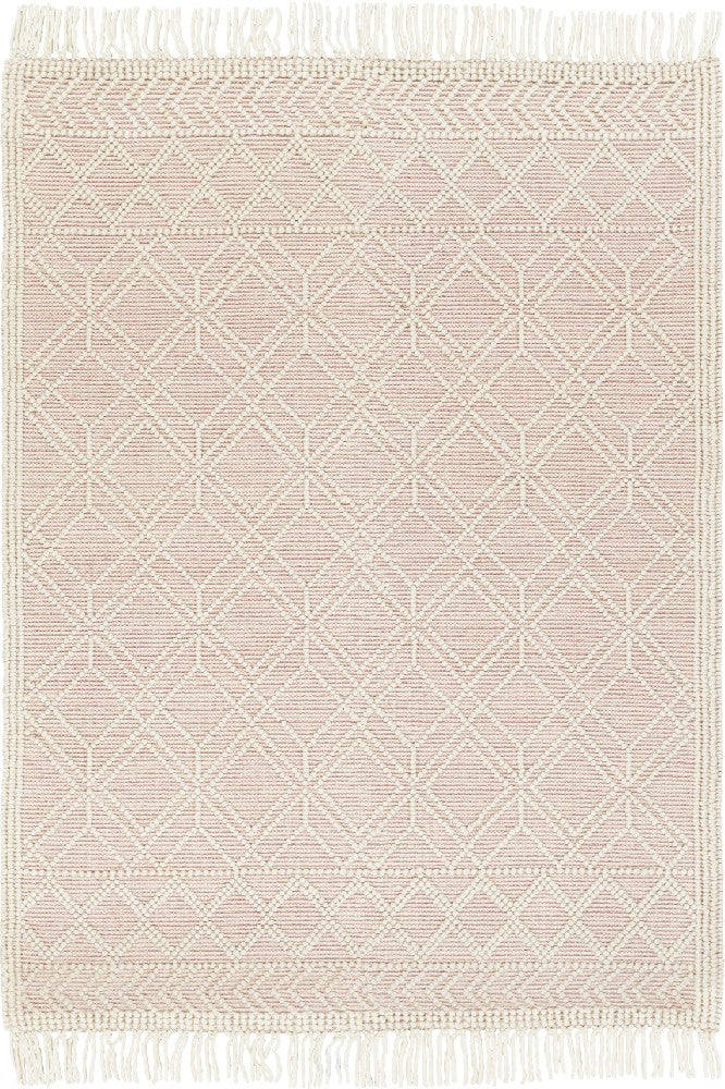 IVORY AND PINK KILIM HAND WOVEN DHURRIE
