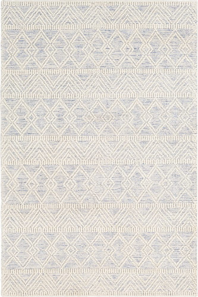 IVORY AND BLUE KILIM HAND WOVEN DHURRIE