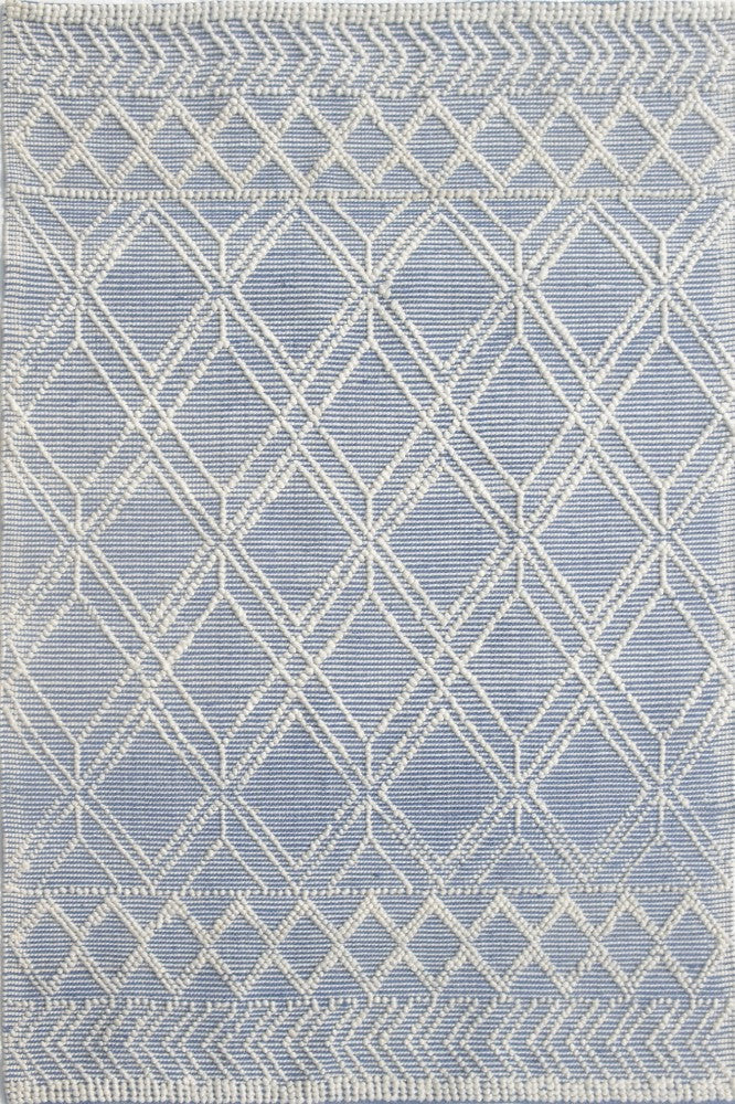 IVORY AND BLUE KILIM HAND WOVEN DHURRIE