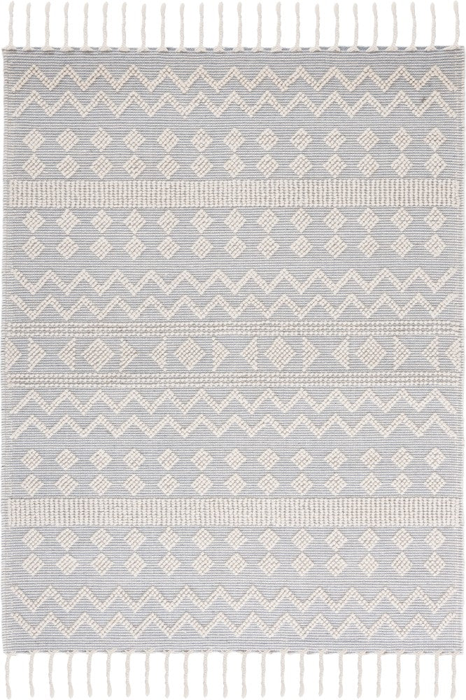 IVORY AND BLUE KILIM HAND WOVEN DHURRIE