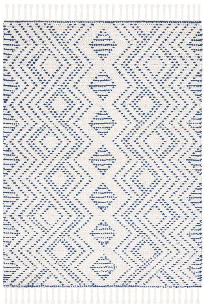 IVORY AND BLUE KILIM HAND WOVEN DHURRIE