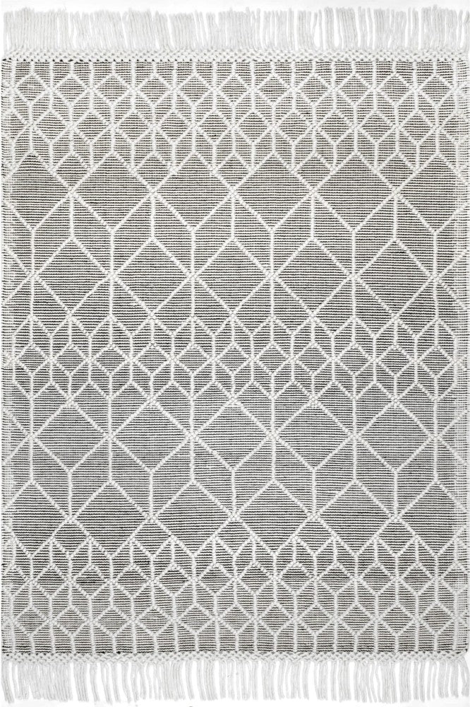 IVORY AND BLACK KILIM HAND WOVEN DHURRIE