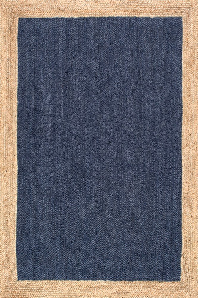BLUE AND NATURAL JUTE KILIM HAND WOVEN DHURRIE