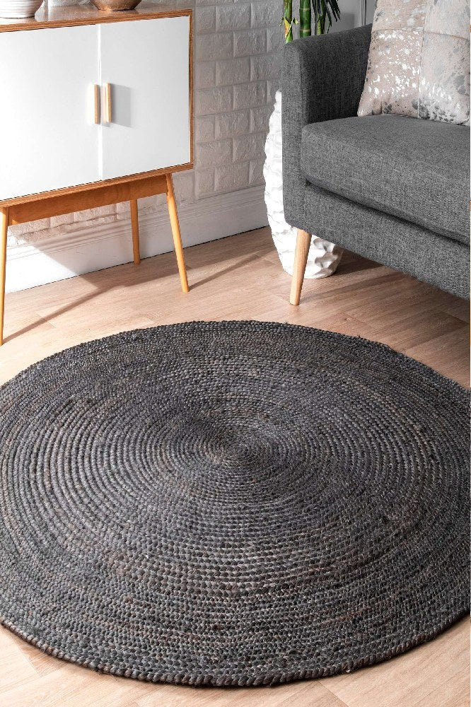 BLACK ROUND JUTE HAND WOVEN DHURRIE