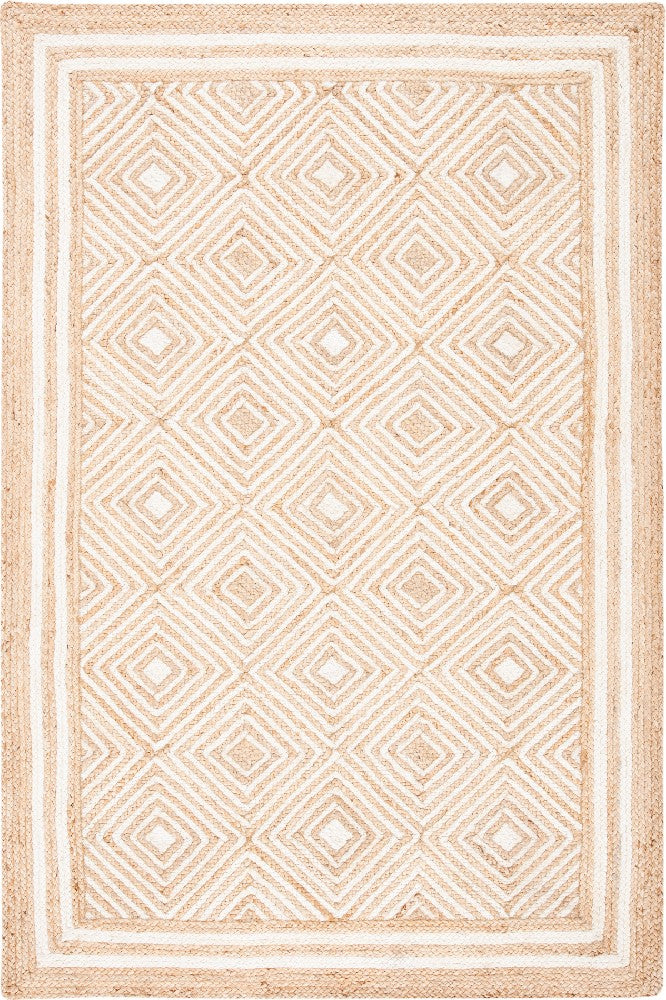 NATURAL IVORY GEOMETRIC JUTE HAND WOVEN DHURRIE