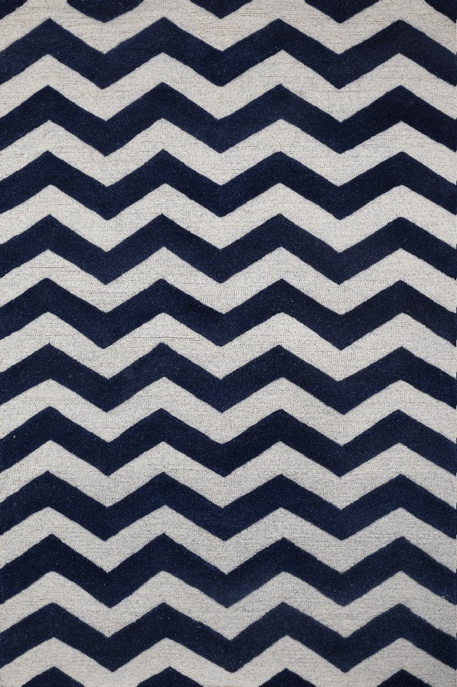 NAVY BLUE IVORY CHEVRON MODERN HAND TUFTED CARPET