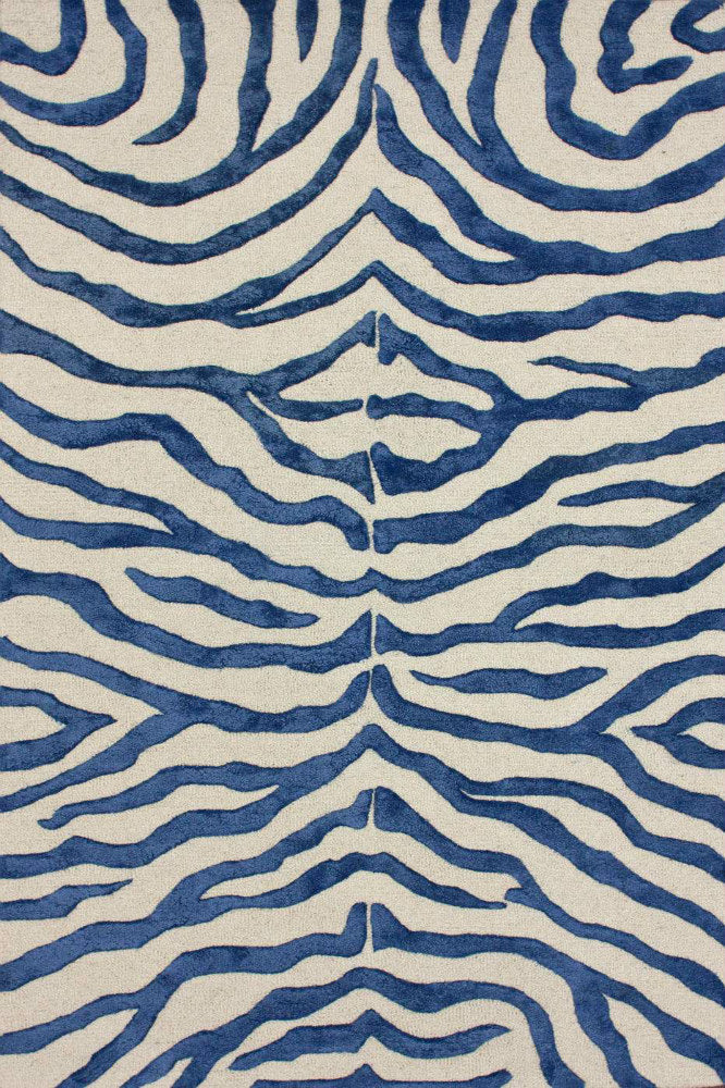 BLUE IVORY ANIMAL STRIPES MODERN HAND TUFTED CARPET